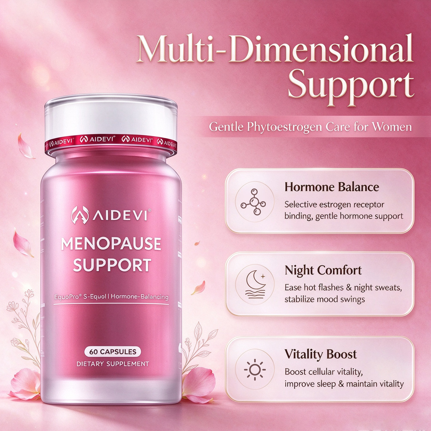Complejo de Apoyo Menopausia AIDEVI – S-Equol y PQQ para el equilibrio hormonal y la vitalidad